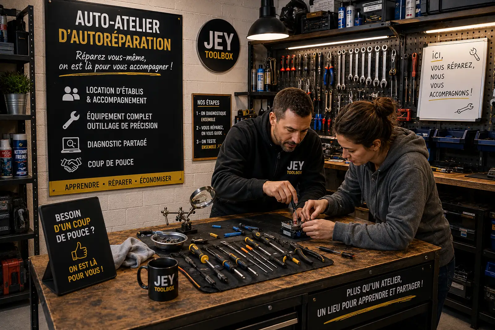 Établi et outils pour auto-réparation